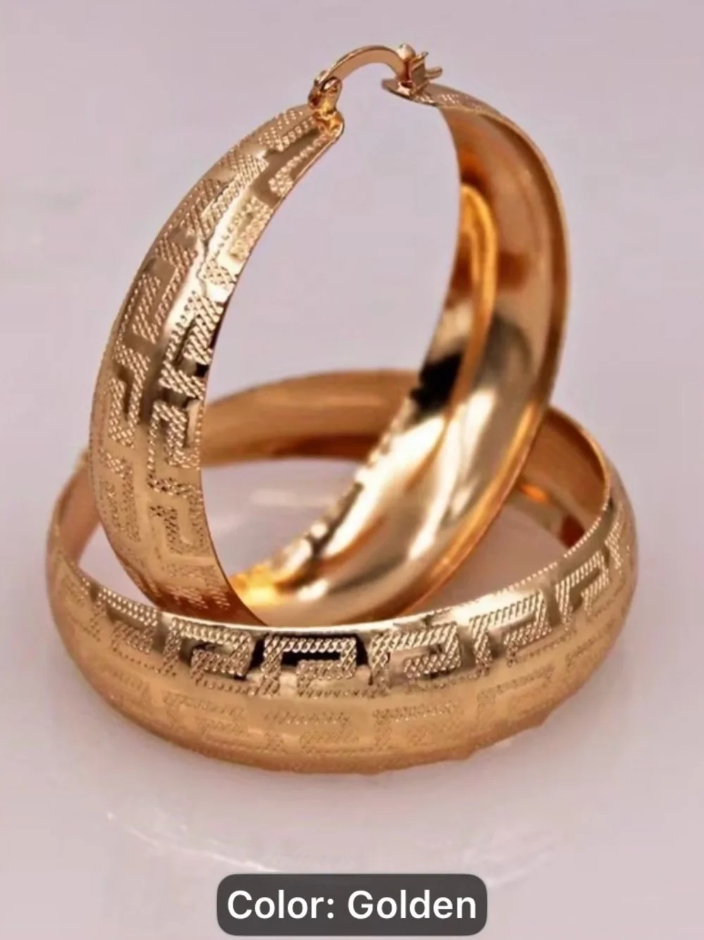 Golden pleated Feminine classic Retro patterned Circular Hoop Earrings